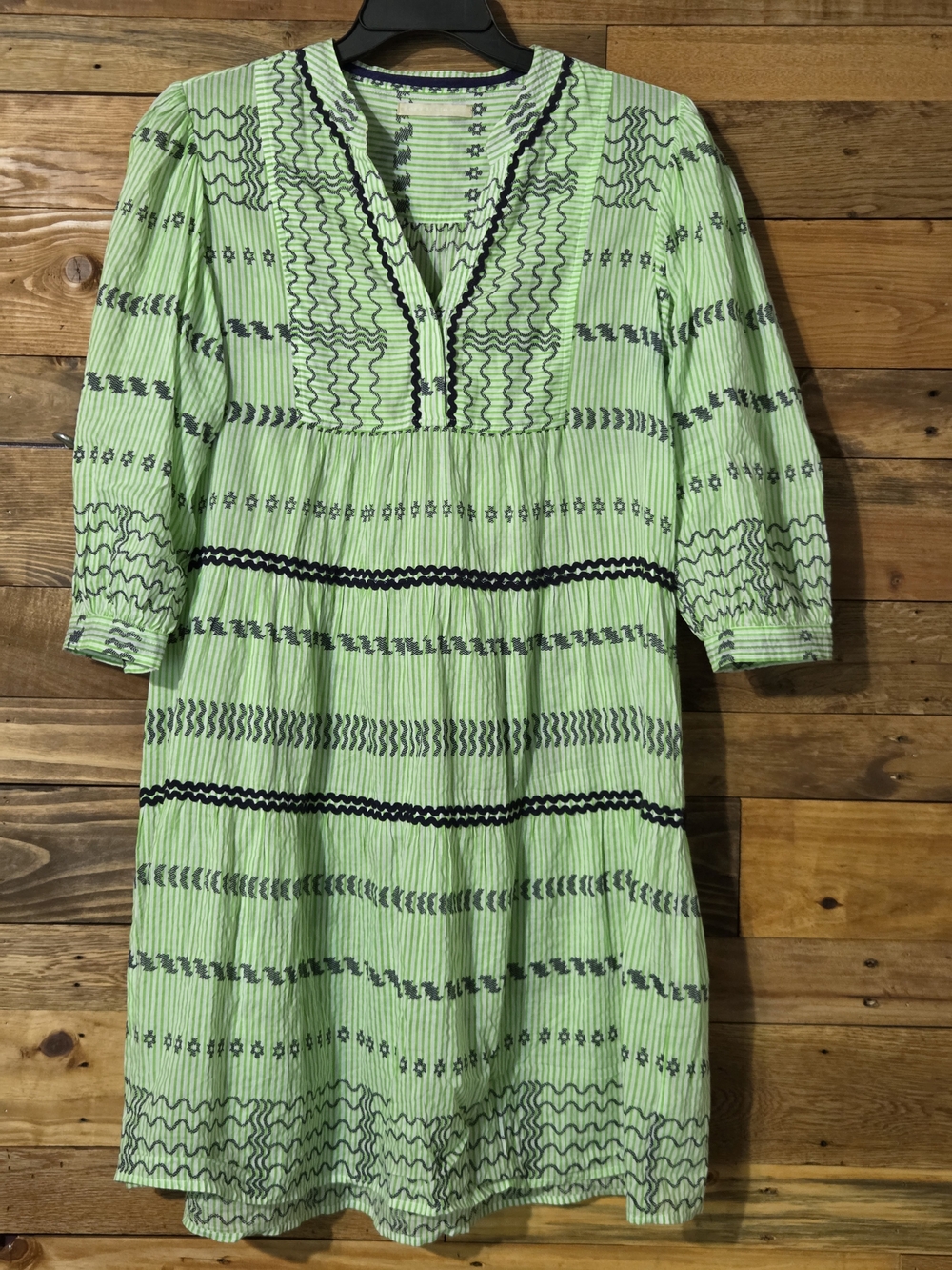 Light Green Embroidered Cotton Dress - Casual  Style Boho Peasant